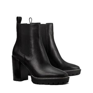 Tory Burch Lug 70mm Women's US 9 M Chelsea Boots Black Tumbled Leather NIB $448